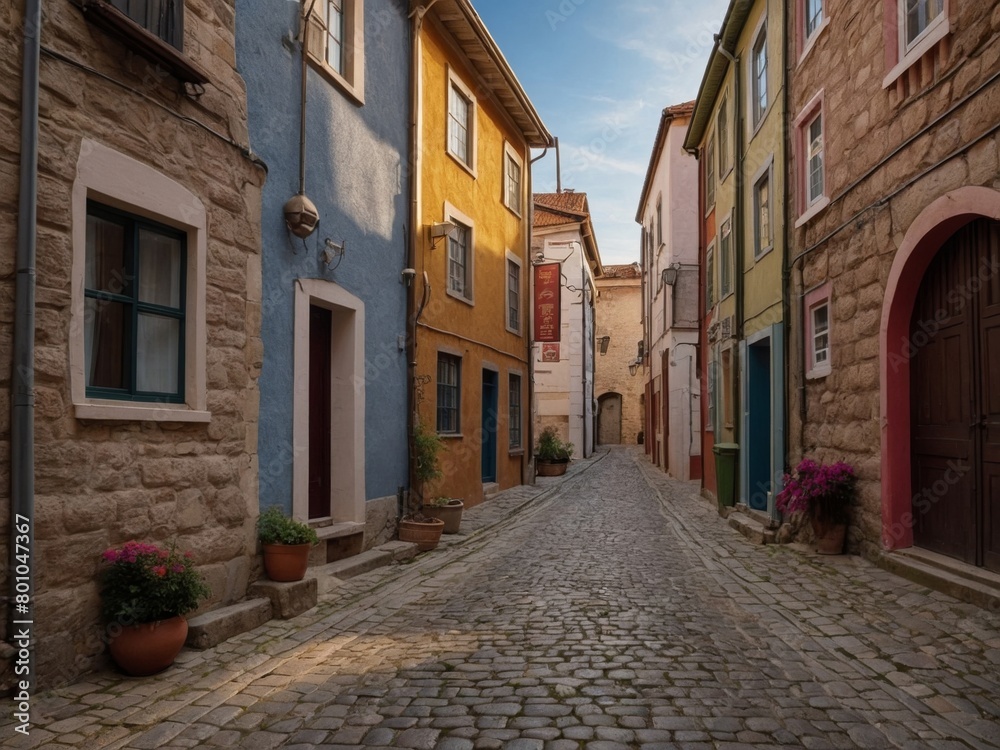 Fototapeta premium Narrow Alley inHistoric European CityCharming Cobblestone Streets