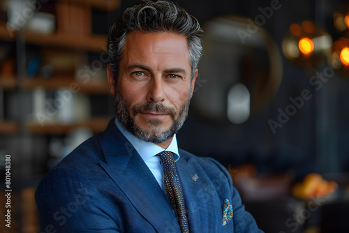 Stylish Businessman in Blue Salon - Modern Portrait