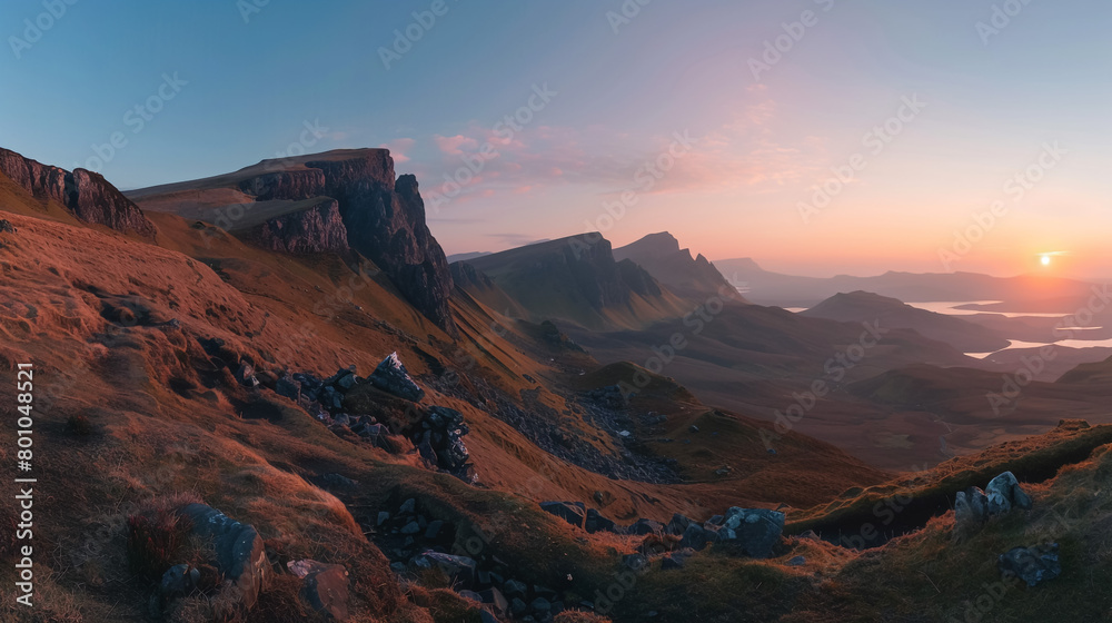Panoramic View of Quiraing Mountains, Isle of Skye Panoramic View of Quiraing Mountains, Isle of Skye