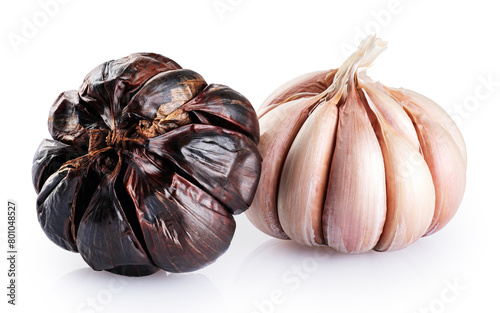 Bulbs of black and white garlic isolated on white background. With clipping path.