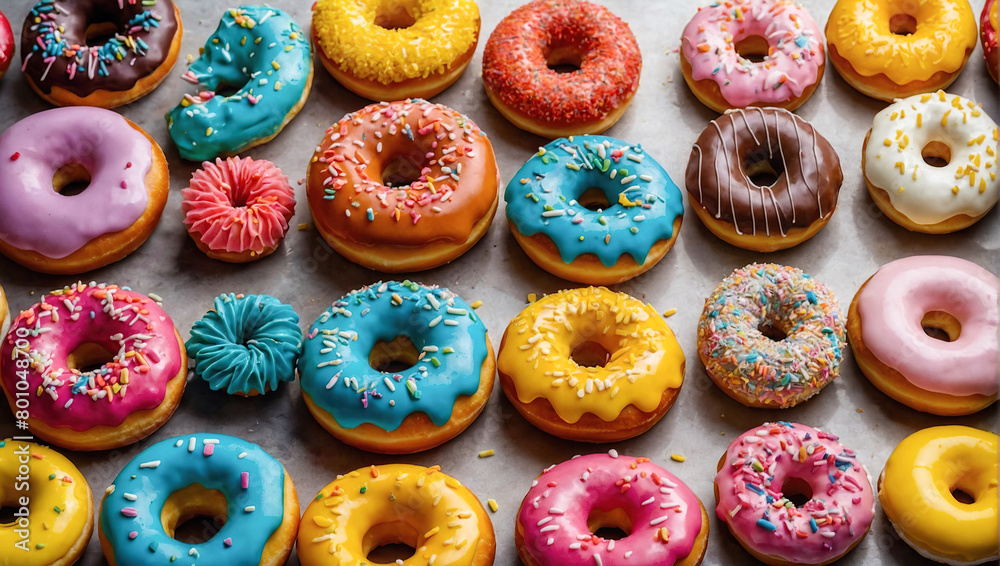 Delicious doughnuts with sprinkles on white light background Delicious doughnuts with sprinkles on white light background