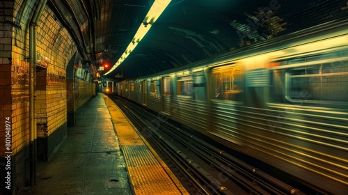 A train is seen traveling down the tracks next to a train station in an urban setting