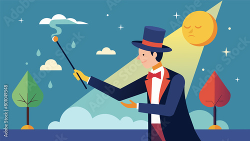 With a twist of his wand the magician changed the weather outside manipulating the publics perception of the world..