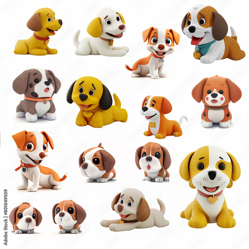 illustrations of puppies isolated on a white background. figurines of funny and cute dogs