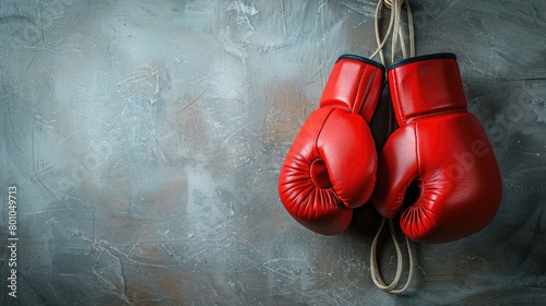 Ready to Rumble: Wide-Angle View of Boxing Gloves Hanging in Ring (High Contrast)