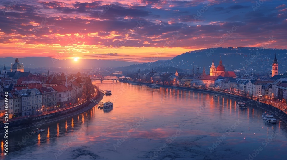 Linz Danube River Skyline