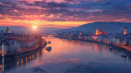 Linz Danube River Skyline