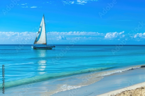 Beach Scene  Sailing Boat Amid Beautiful Backdrop