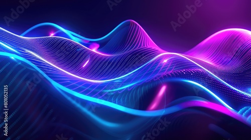 perfect shape, aesthetic, colorful background with abstract shape glowing in ultraviolet spectrum, curvy neon lines, Futuristic energy concept ,background with dynamic waves, lines and bokeh effect