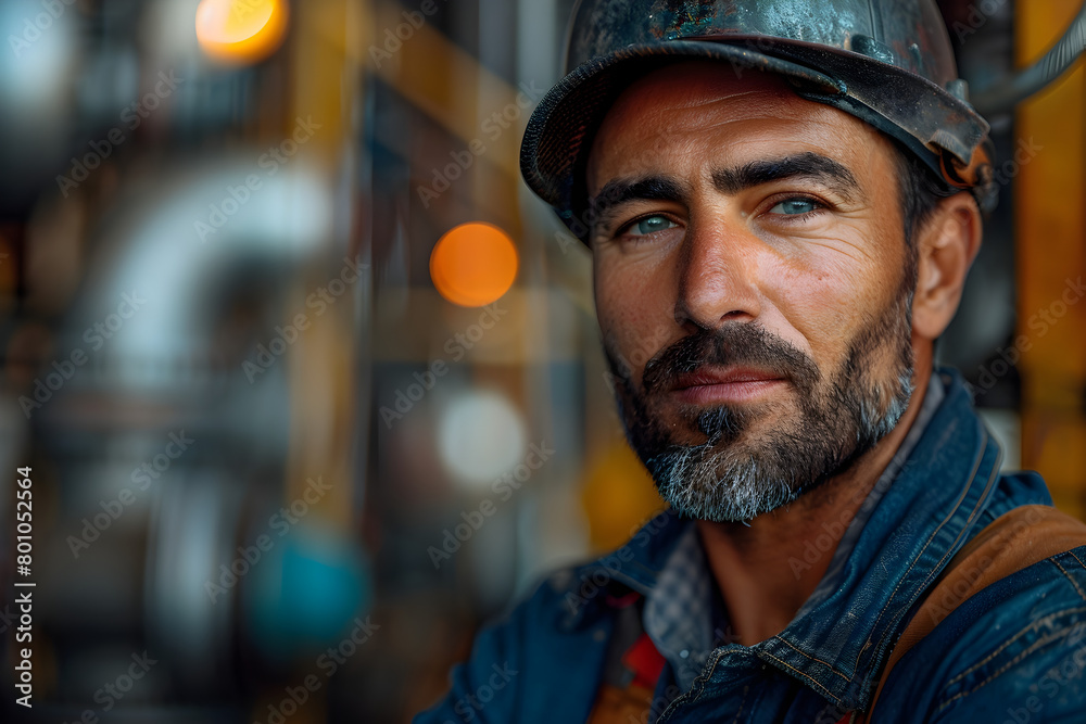 Oil Industry Worker in Rustic Portrait with Strong Facial Expression