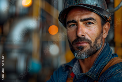 Oil Industry Worker in Rustic Portrait with Strong Facial Expression