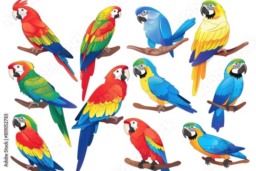 set of different parrots