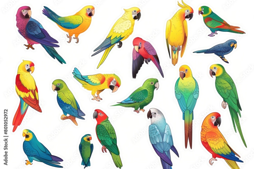 set of different parrots