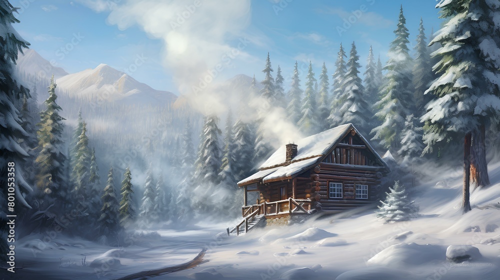 house in the mountains with snow