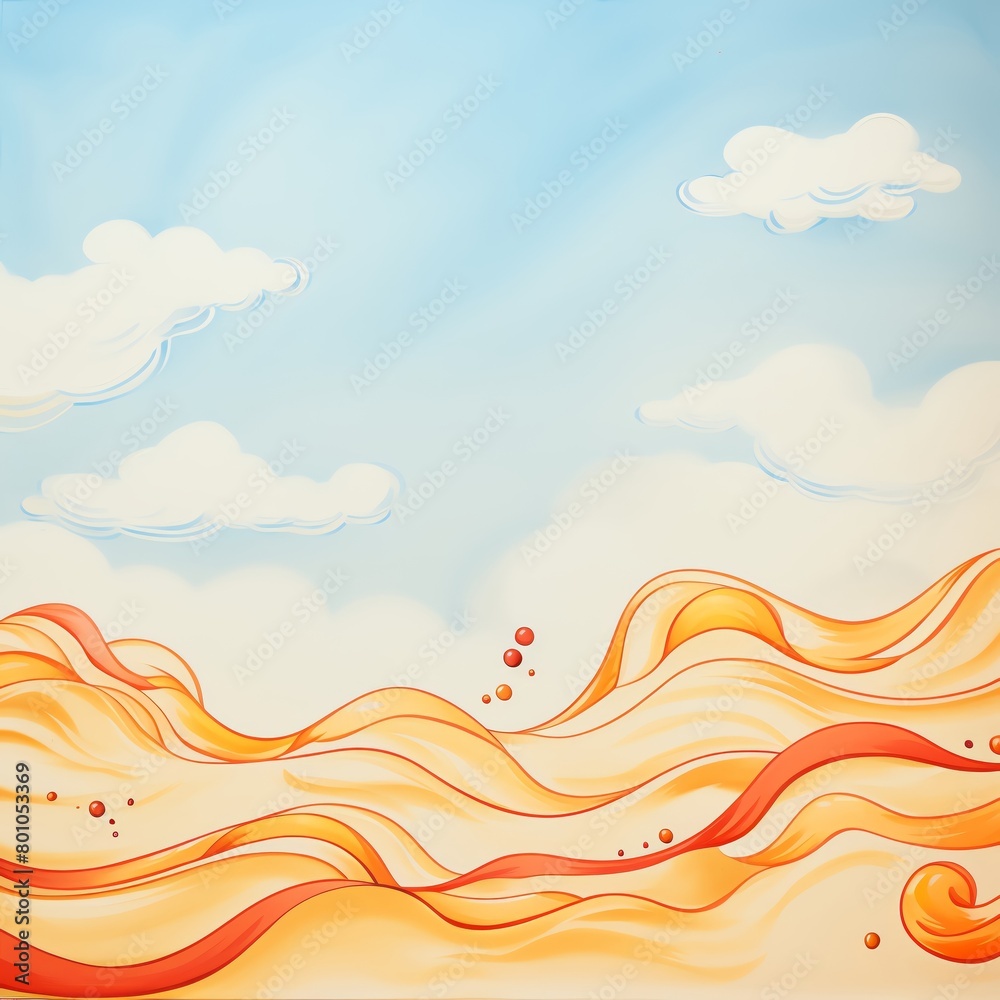 Wavy orange and yellow landscape with blue sky and white clouds. Wavy orange and yellow landscape with blue sky and white clouds.