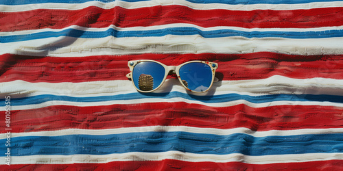 Estate. Telo mare con sopra gli occhiali da sole. Voglia di vacanza. Spiaggia. photo