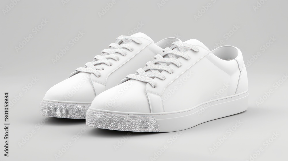 White leather sneakers with lace-up in a white background