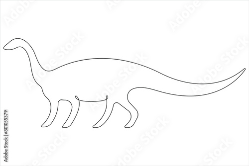 Continuous one line art drawing of dinosaur brachiosaurus outline vector illustration