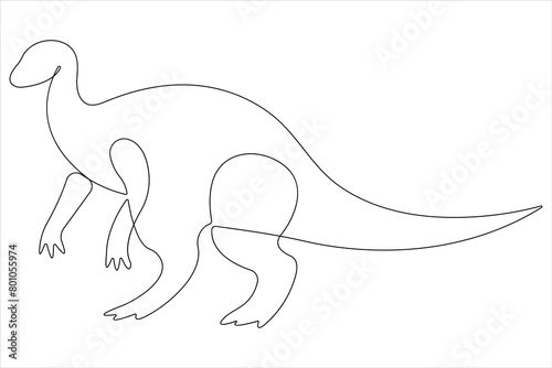 Continuous one line art drawing of dinosaur brachiosaurus outline vector illustration