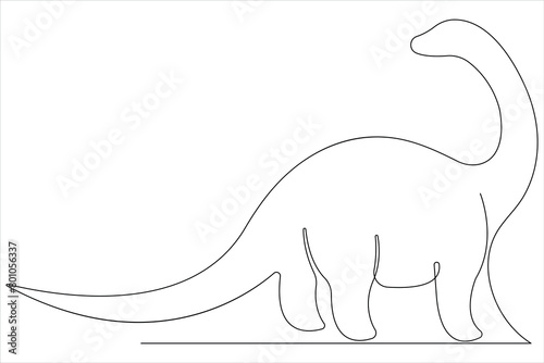Continuous one line art drawing of dinosaur brachiosaurus outline vector illustration