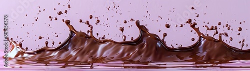 A chocolate splash  captured as a fluid sculpture  on a pastel lavender background  focusing on the beauty of movement and texture