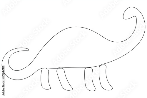 Continuous one line art drawing of dinosaur brachiosaurus outline vector illustration