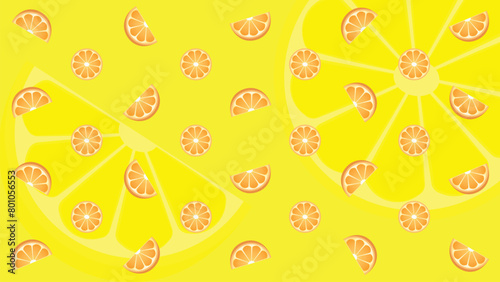 Floating background image of orange slices.Applicable for advertising. Vector illustration.