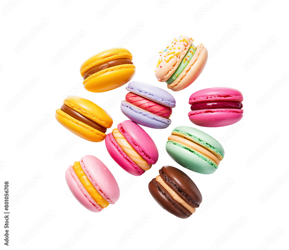 custom made wallpaper toronto digitalColorful macarons arranged in a random pattern, isolated on a white background, showcasing variety and indulgence. Generative AI