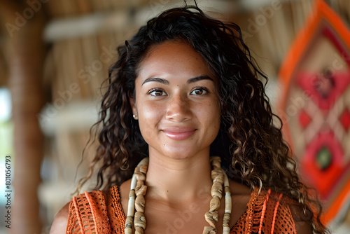 Beautiful Young Woman in Tongan Tribal Dress