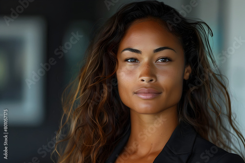 Beautiful African American Woman in Exaggerated Facial Features Portrait