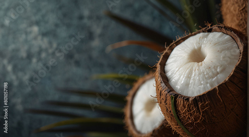 Coconut cut in half close-up