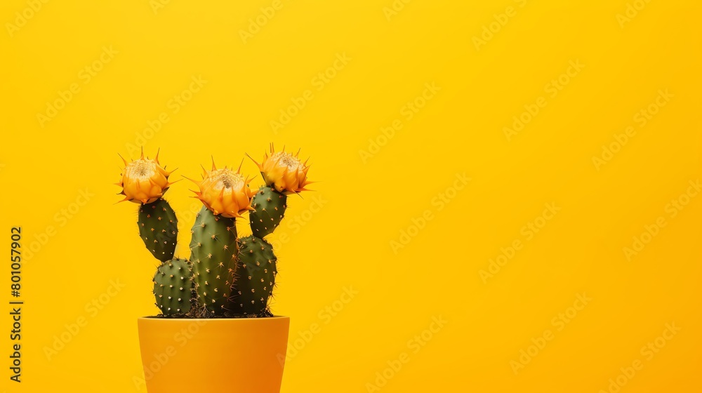 Stylish and sharp cactus positioned centrally on a solid mustard yellow background ideal for trendy botanical themes with ample text space