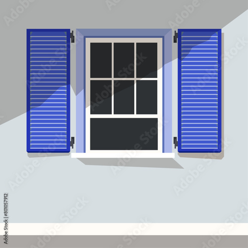 Vector illustration of house facade with open window and shutters