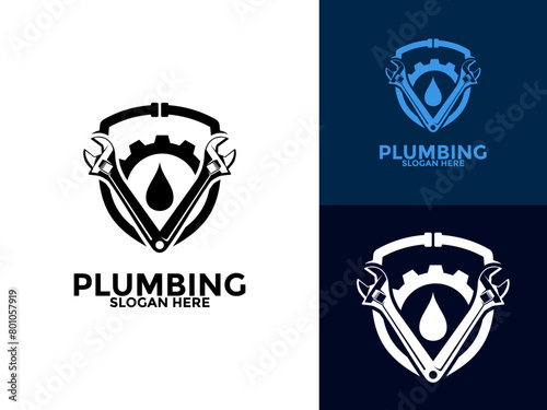 Plumbing Service Logo Vector, Water Shield Service Logo Template