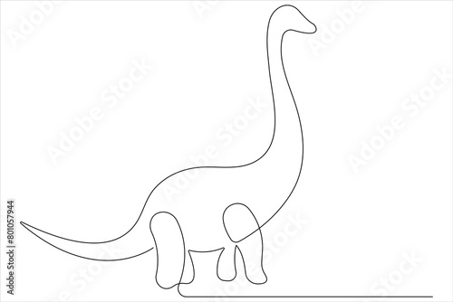 Continuous one line art drawing of dinosaur brachiosaurus outline vector illustration