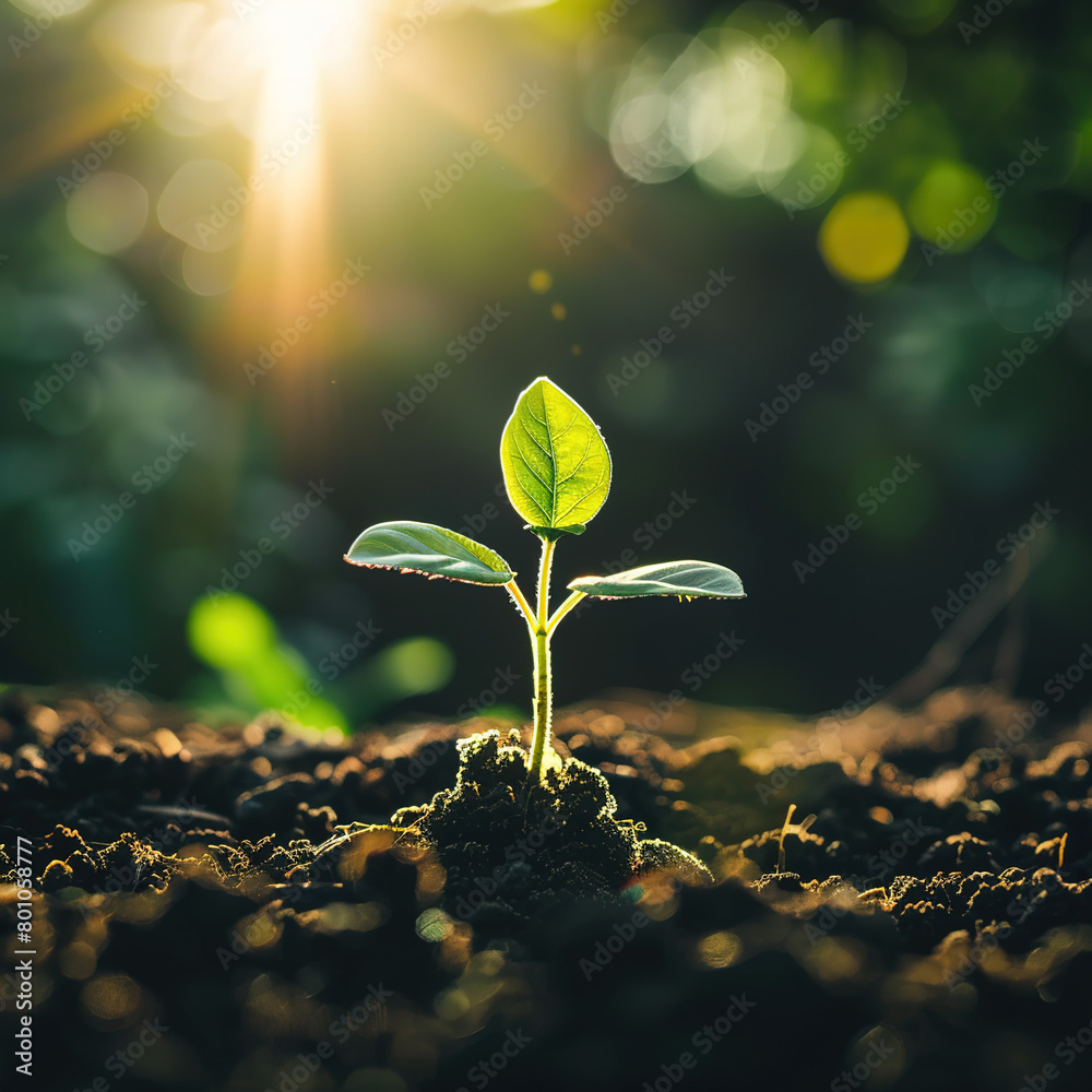 Close Up of a Young Plant Bathed in Morning