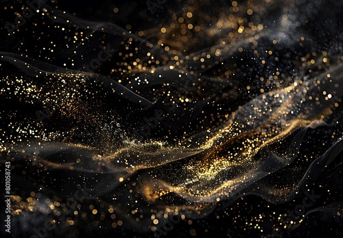 Dark fabric highlighted by sparkling golden particles creating an elegant background