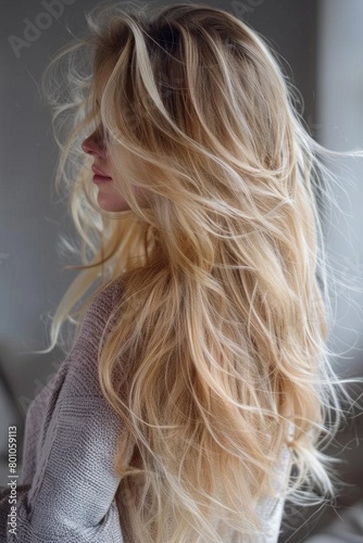 Balayage Luxury: Trendy and Textured Long Blond Hairstyle with Beautiful Waves and Volume