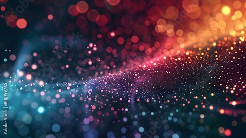 Abstract colorful particle grid with bokeh. Science dust with glow. Futuristic bigdata visualization