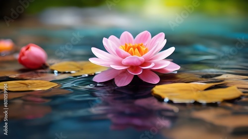 pink water lily in pond photo