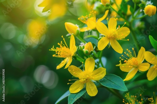 Yellow Blossom of St. John's Wort (Hypericum Perforatum) - Nature's Medicinal Wildflower photo