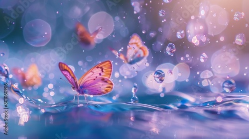 Water droplets with flying butterflies, 16:9