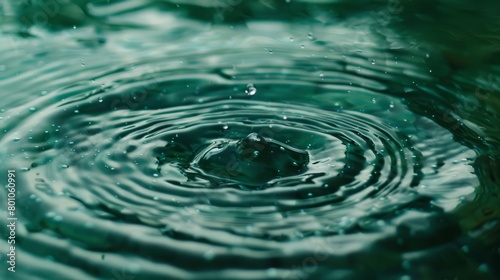 Drop of water in the center creates small waves, surrounded by still mint green water, butterflyeffect, 16:9