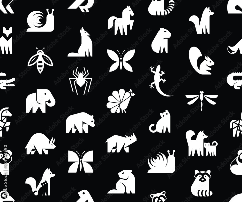 Fototapeta premium Seamless pattern with Animals logos. Animal logo set. Icon design 