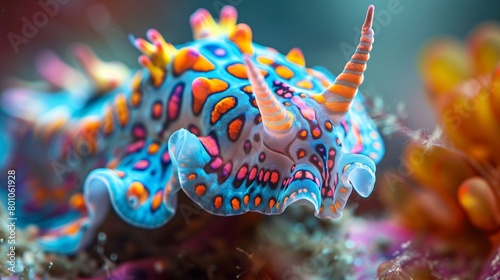 A close up shot of a colorful nudibranch