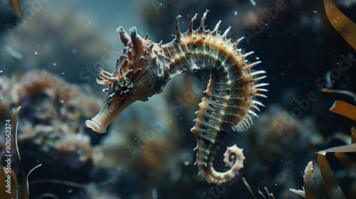  A close up shot of a seahorse in the water 