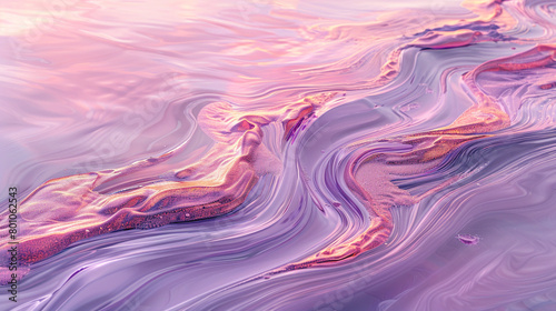 An abstract interpretation of the oceana??s surface, where the soothing tones of lilac swirls are enhanced by the elegance of rose gold powder, offering a view of serene luxury. photo