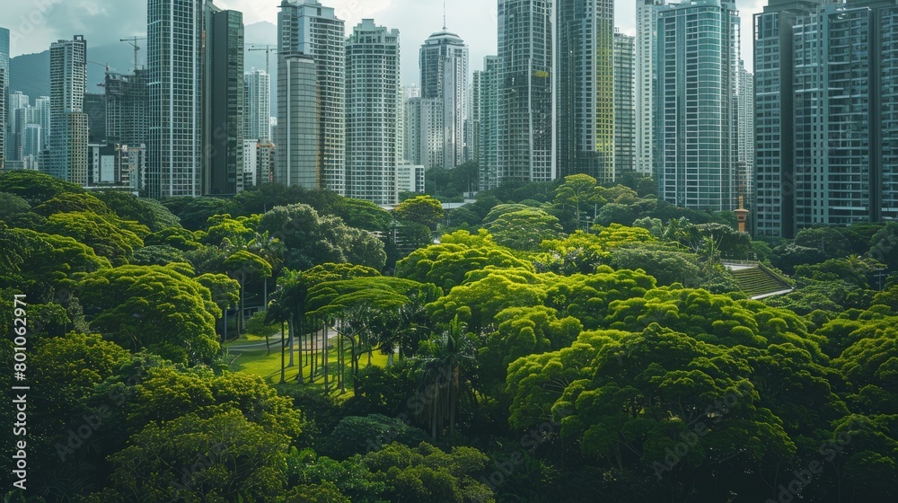 cityscape with lush greenery