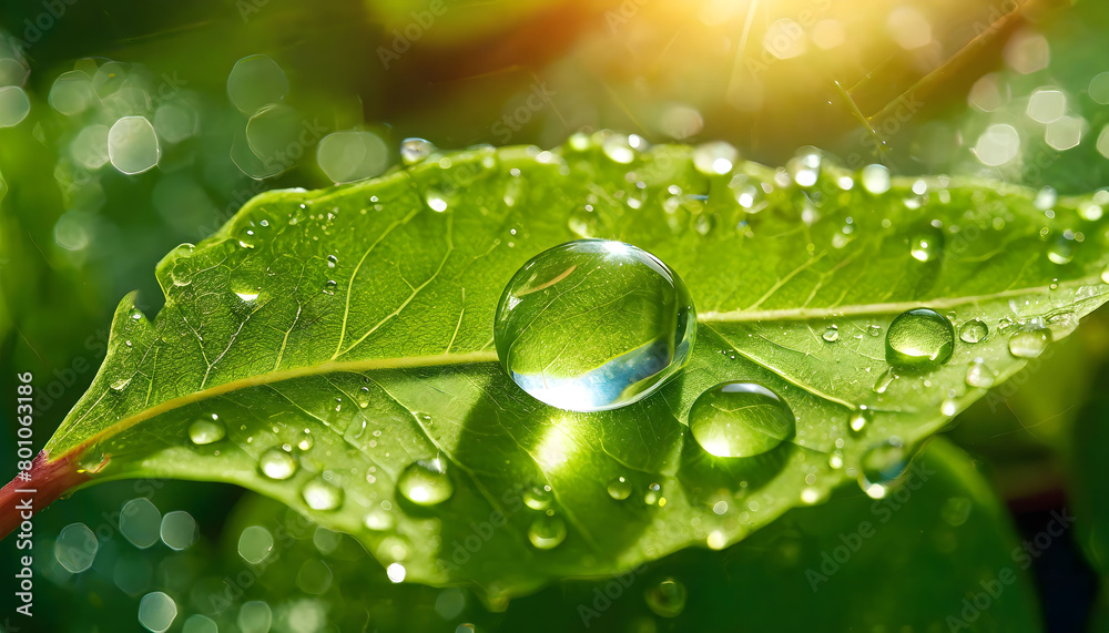 Green Leaf Covered in Water Droplets. Generative AI Green Leaf Covered in Water Droplets. Generative AI