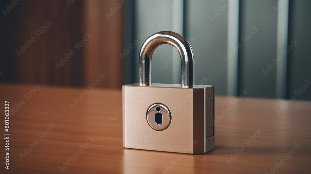 Fototapeta premium Stainless Steel Padlock Lock on the table